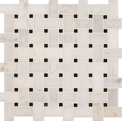 MSI Arabescato Carrara 12 in. x 12 in. Honed Marble Basketweave Tile – Kitchen Backsplash, Bathroom, Accent Wall, Shower, Mesh-Mounted Mosaic