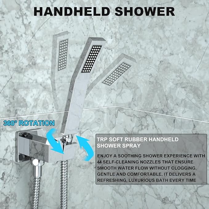 Polished Chrome Shower System with 10-Inch Rain Showerhead and Handheld | Innovative air-injection technology for low pressure, high-flow rate up to 3.22 GPM ensuring powerful consistent stream