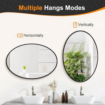 38x26 Black Oval Bathroom Mirror for Over Sink, Aluminum Frame | HD Reflection No Distortion, Aluminum Frame, Mounting Hardware for Vertical or Horizontal Mount
