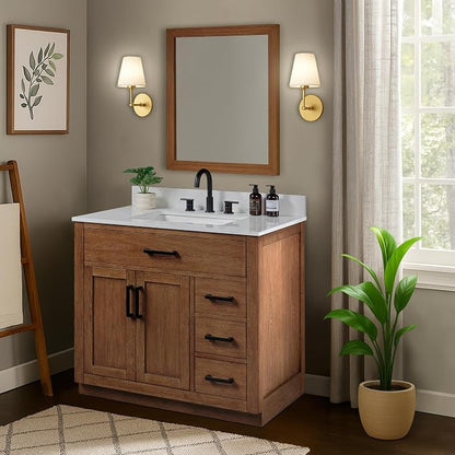 36-inch Dark Walnut Bathroom Vanity with Sink, Solid Wood, 0.79-inch Stone Countertop and Backsplash, 4 Drawers, 2 Soft Closing Doors