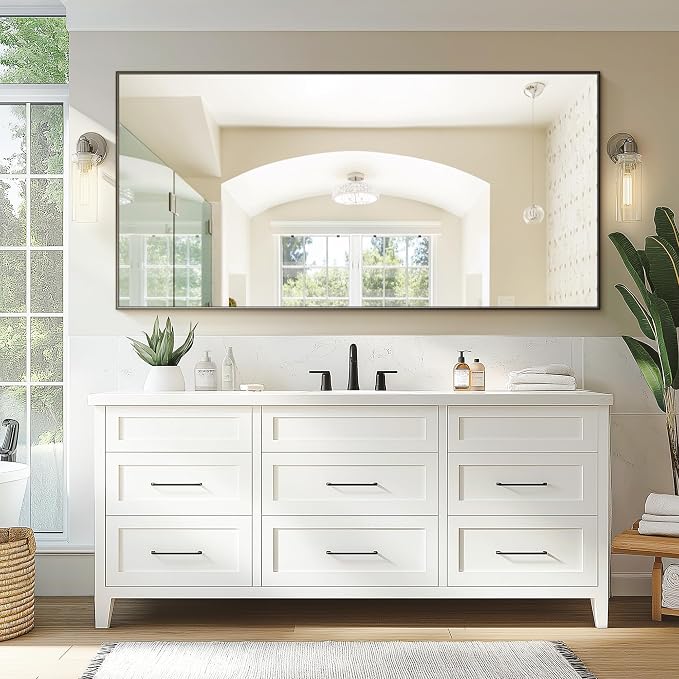 Bathroom Vanity Mirror for Wall, 60"x30" Bathroom Mirror for Over Sink | HD Shatterproof Glass, Rectangular Metal Frame, Horizontally or Vertically, Mirror for Bathroom, Living Room, Entryway(Black)