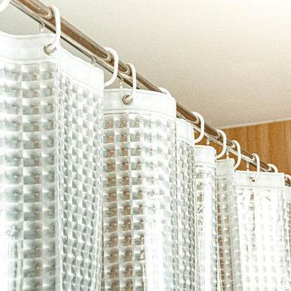 NTBAY EVA Shower Curtain Liner, 72 x 72, 6 Gauge, Clear Checkered | Water-repellent EVA Liner with 3 Bottom Magnets, 12 Reinforced Grommets, and 12 Plastic Hooks