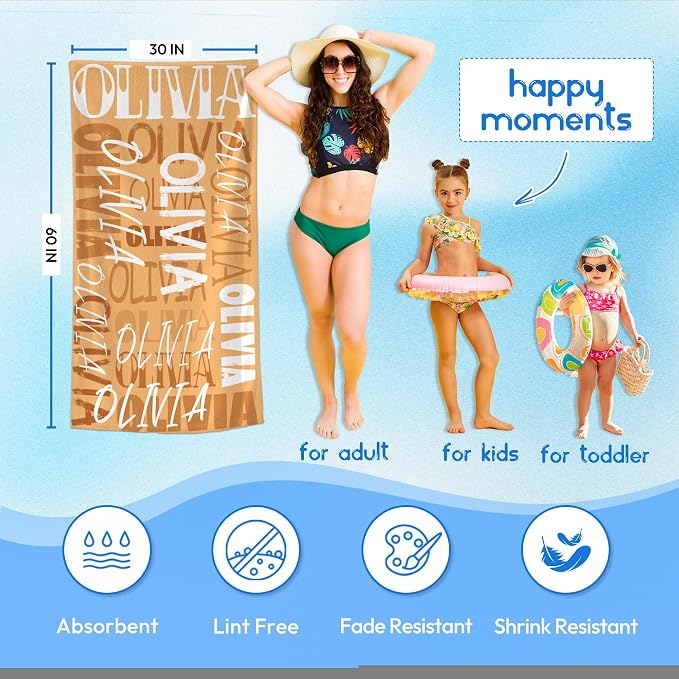 JML Personalized Beach Towel with Name, Custom Beach Towel with Name, Customized Microfiber Pool Towel, Quick Dry & Absorbent Swim Towel for Adult,Anniversary, Birthday, Summer Holiday,Vacation
