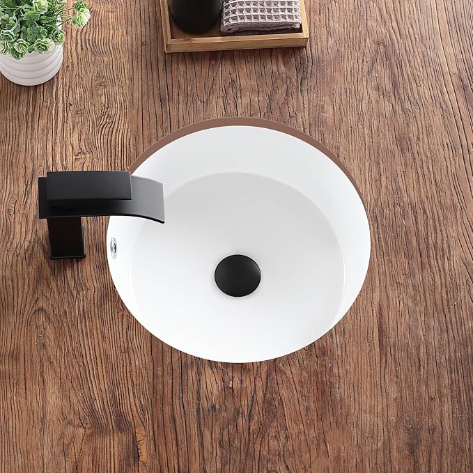Undermount Bathroom Sink 16 Inch Small Verticyl Round Undermount Sink White Ceramic Under Counter Bathroom Vanity Sinks with Overflow（Internal Size 14"x14"）