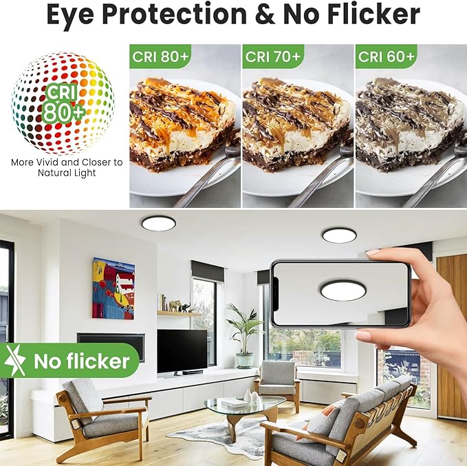 zemty LED Ceiling Light 9 Inch,24W 2400lm Bright Flush Mount Light Fixture 3000K/4500K/6000K Adjustable, Black Thin Flat Ceiling Lamp for Bathroom Closet Pantry Hallway - 6Pack
