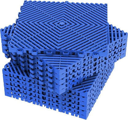 12-Pcs Interlocking Tile, 12" x 12" Indoor/Outdoor Self-Drainage Interlocking Floor Tiles, Non-Slip Heavy-Duty Polypropylene Splicing Flooring Tile for Garage Patio Pool Bathroom, Blue