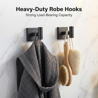 16 in 5-Piece Bathroom Hardware Set, Matte Black | SUS304 stainless steel, towel bar, towel ring, toilet paper holder, 2 robe hooks, hidden screw mount