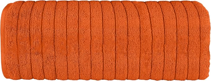 Elegant Comfort 100% Turkish Cotton Corduroy Ribbed Luxury Jumbo Bath Towel Ultra Soft - 35 x 70 Inch - Luxury Spa Premium Hotel Quality Highly Absorbent and Quick Dry Large Bath Towel, Orange