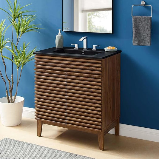 Modway Render 30" Bathroom Vanity with Sink in Walnut Black