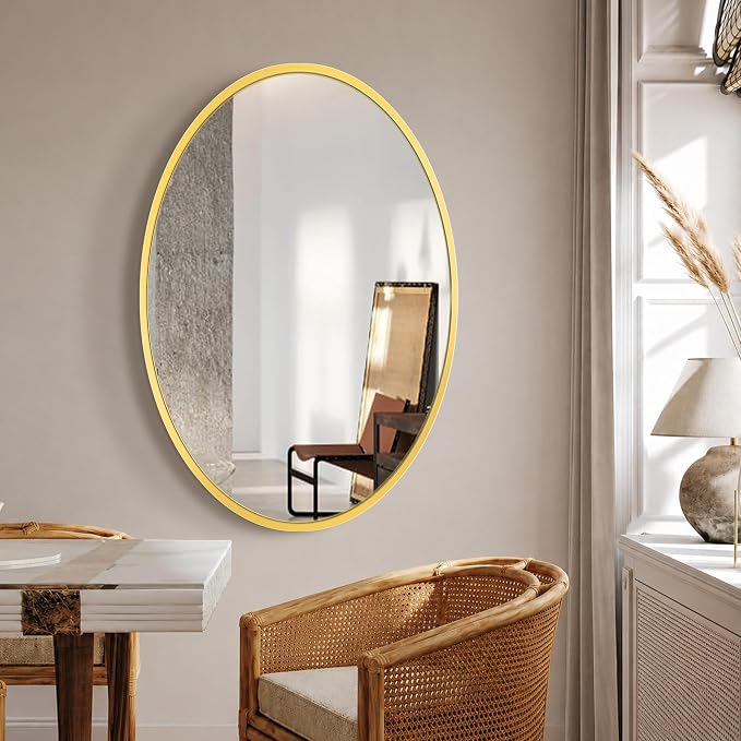 38x26 Gold Oval Bathroom Mirror for Over Sink, Aluminum Frame | HD Reflection No Distortion, Aluminum Frame, Mounting Hardware for Vertical or Horizontal Mount