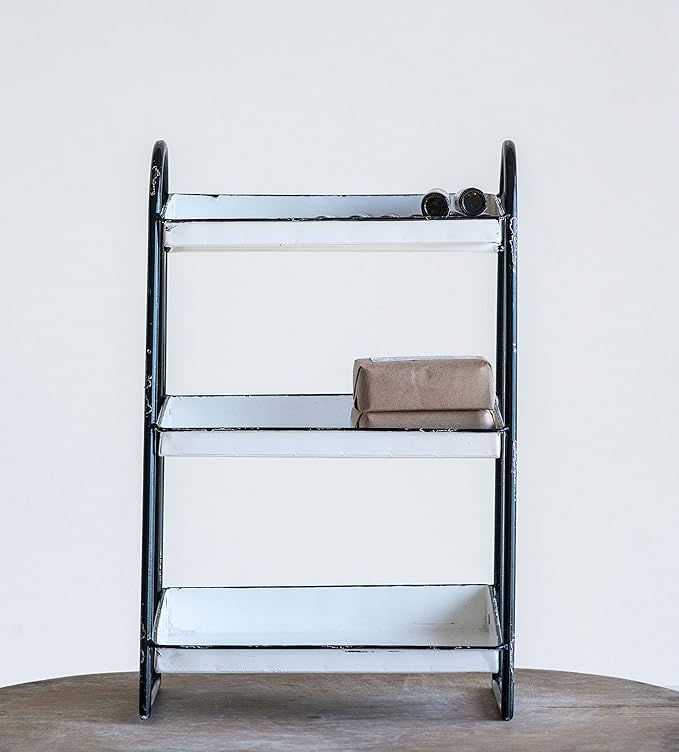Creative Co-Op Heavily Distressed White 3-Tier Metal Tray with Black Frame & Rim
