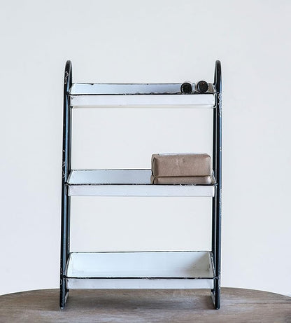 Creative Co-Op Heavily Distressed White 3-Tier Metal Tray with Black Frame & Rim