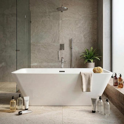 66" Acrylic Freestanding Soaking Tub, Contemporary Design Bathtub, Chrome Overflow & Drain, Easy Installation for Modern Bathroom, White