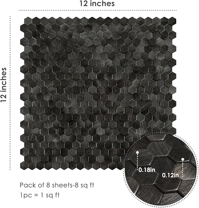 STICKGOO Peel and Stick Backsplash Tiles, Stick on Mosaic Self Adhesive Tiles, 3D Hexagon Backsplash for Kitchen Bathroom Fireplace Vanity (8PCS, Gunmetal Gray)