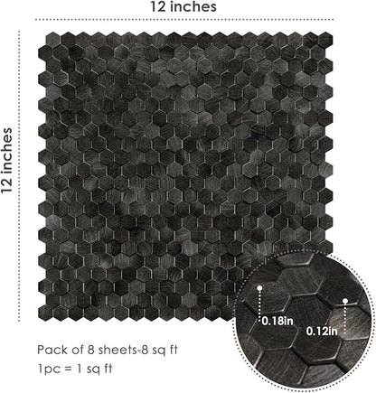 STICKGOO Peel and Stick Backsplash Tiles, Stick on Mosaic Self Adhesive Tiles, 3D Hexagon Backsplash for Kitchen Bathroom Fireplace Vanity (8PCS, Gunmetal Gray)
