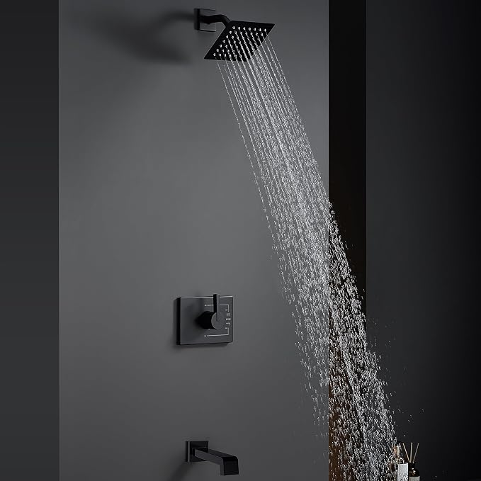 Black Shower Faucet Set with 6" Matte Black Shower Head and Tub Spout | Black Shower Head and Handle Set,tub faucet,black shower head,Black Shower Faucet,shower set