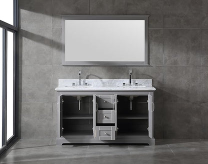 Mareo 60" Solid Wood Double Sink Bathroom Vanity | Marble Countertop & Backsplash | Soft Closing Doors & Drawers | Nickel Brushed Handles | Grey Cabinet & Undermount Ceramic Sink Top | Pre-Assembled