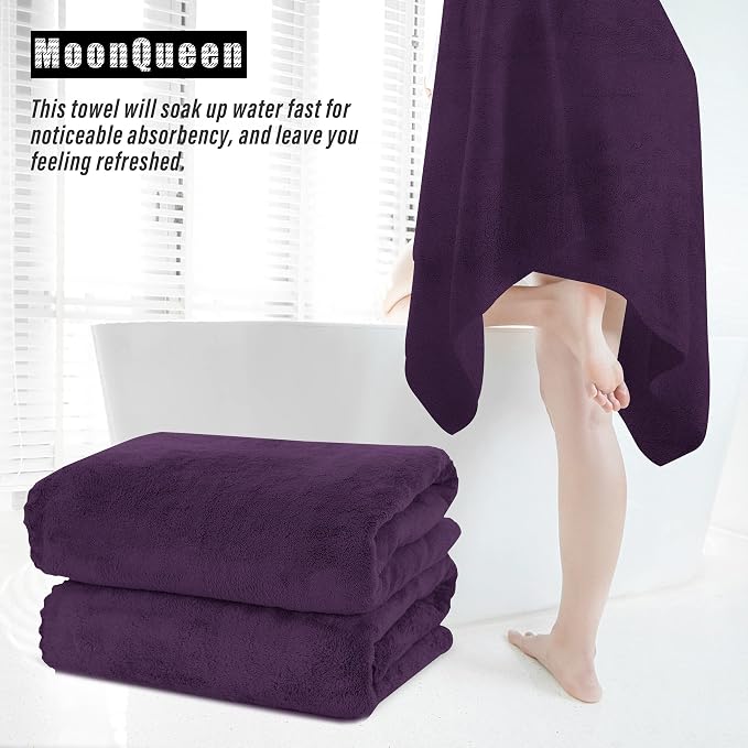 MOONQUEEN 2 Pack Premium Bath Towel Set - Quick Drying - Microfiber Coral Velvet Highly Absorbent Towels - Multipurpose Use as Bath Fitness, Bathroom, Shower, Sports, Yoga Towel (Grape Purple)