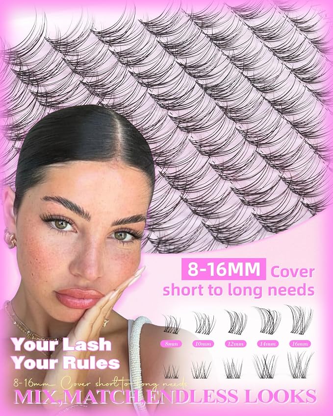 Natural Lash Clusters Venus Wispy Cluster Eyelash Extensions Invisible Thin Band Eyelash Cluster 8-16mm DIY Lash Extensions with Clear Band Individual Lashes Clusters Natural Look by WTVANE