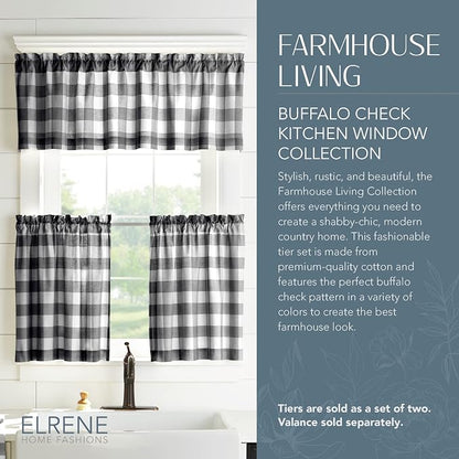Farmhouse Living Buffalo Check Window Valance, Black/White - 60" W x 15" L