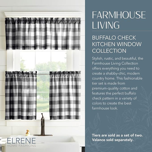 Farmhouse Living Buffalo Check Window Valance, Black/White - 60" W x 15" L
