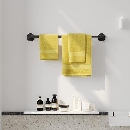 Ruacq Adjustable Towel Bar 13.7 to 24 Inch Bathroom Single Towel Bar Black Stainless Steel Modern Wall Mounted Round Towel Holders, Matte Black