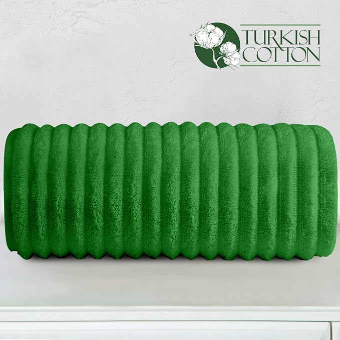 Elegant Comfort 100% Turkish Cotton Corduroy Ribbed Luxury Jumbo Bath Towel Ultra Soft - 35 x 70 Inch - Luxury Spa Premium Hotel Quality Highly Absorbent and Quick Dry Large Bath Towel, Emerald Green