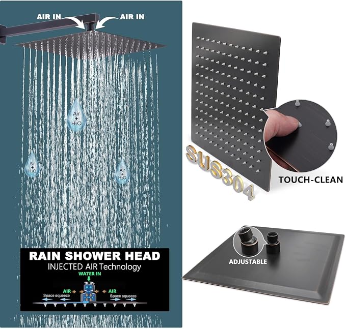 Oil Rubbed Bronze Shower System Digital Display Shower Faucet Set with Wall Mounted Full Body Shower Head(12 inch + 8 inch), Handheld Shower