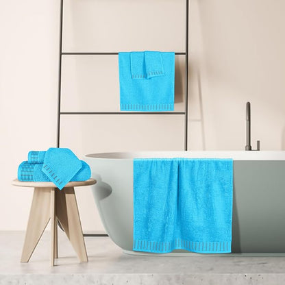 Ultra Soft 6 Pack Cotton Towel Set, Contains 2 Bath Towels 28x55 inch, 2 Hand Towels 16x24 inch & 2 Wash Cloths 12x12 inch, Ideal Everyday use, Compact & Lightweight - Turquoise Blue