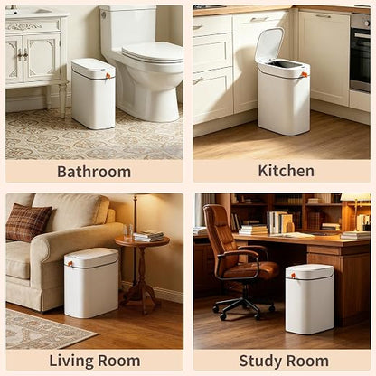 Touchless Bathroom Trash Can, 3.5 Gallon Small Slim Motion Sensor Automatic Garbage Bin with Lid, Rechargeable with Auto Bag Adsorption & One-Pull Sealing Trash Bin for Kitchen, Bedroom Office RV