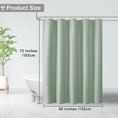 OVZME Stall Fabric Shower Curtain 60X72 inch, Embossed Textured Fabric Shower Curtain for Bathroom - Soft Cloth & Hotel Spa, Water Repellent, Machine Washable Bathroom Curtain, Sage Green
