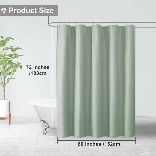 OVZME Stall Fabric Shower Curtain 60X72 inch, Embossed Textured Fabric Shower Curtain for Bathroom - Soft Cloth & Hotel Spa, Water Repellent, Machine Washable Bathroom Curtain, Sage Green