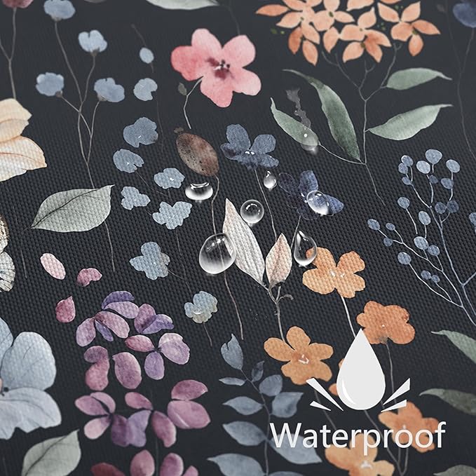 Small Stall Shower Curtain 36 x 72 Inch, Half Narrow Black Floral Shower Curtain for Bathroom, Colorful Watercolor Wildflower Boho Vintage Trendy Fabric Shower Curtain Set with Hooks