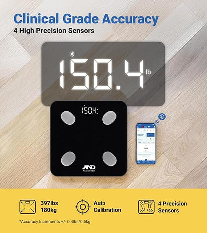 A&D Medical Smart Scale for Body Weight - UC-450BLE - Bluetooth Body Fat Scale with BMI, Body Composition, Digital Bathroom Scale, Tracks 7 Biometrics, Syncs with A&D App - 397lb