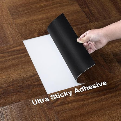 Peel and Stick Floor Tiles, Dark Brown Wood, 30 Sq.Ft | Non-Slip / Coated Surface / Indoor House / DIY Installation / Waterproof/Renter Friendly /2.8m2