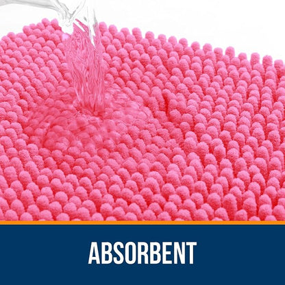 OLANLY Small Bathroom Rugs 30x18, Extra Soft Absorbent Chenille Bath Rugs | Hot Pink, Quick-Drying Rubber Backing, Machine Washable Bath Mat for Bathroom Floor, Tub and Shower, Home Decor Accessories