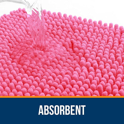 OLANLY Bathroom Rugs 30x20, Extra Soft Absorbent Chenille Bath Rugs | Hot Pink, Quick-Drying Rubber Backing, Machine Washable Bath Mat for Bathroom Floor, Tub and Shower, Home Decor Accessories