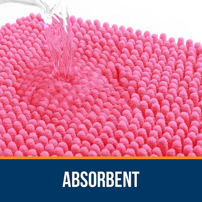 OLANLY Bathroom Rugs 32x20, Extra Soft Absorbent Chenille Bath Rugs | Hot Pink, Quick-Drying Rubber Backing, Machine Washable Bath Mat for Bathroom Floor, Tub and Shower, Home Decor Accessories