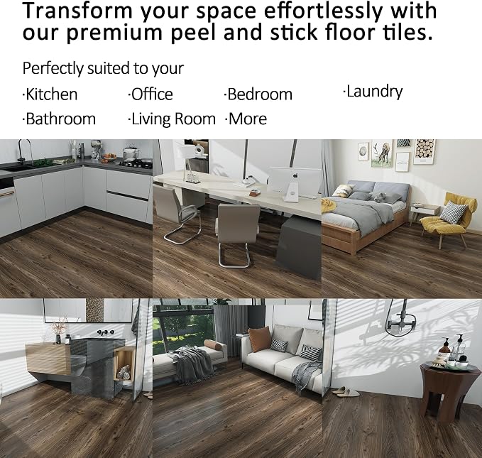 Lareko Wood Look Vinyl Flooring Roll,11.8"X630", Peel & Stick Floor Tile | Covers 52 Sq.Ft,Brown Walnut Self-Adhesive Floor Sheet ,Waterproof,Removable,Wide Plank DIY For renters and Home Decor
