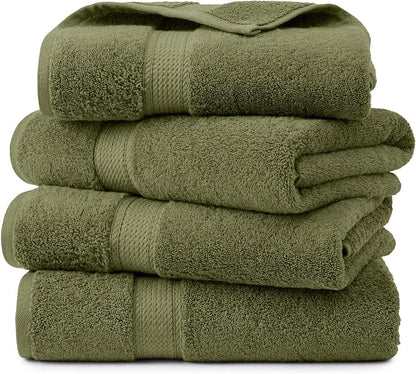Superior Egyptian Cotton Plush Absorbent, Bath Towel Set of 4, Forest Green | Quick Dry, Soft Luxury Towel Set, Bath Essentials for Bathroom, Guest Bath, Spa, 4 Piece Bath, Madeline Towels
