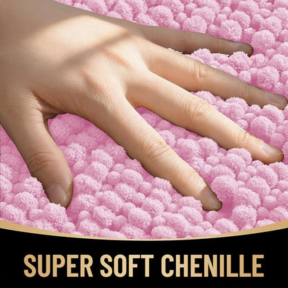 OLANLY Thick Chenille Bathroom Runner Rugs 44x24, Absorbent Bath Mat, Pink | Soft Bath Rugs, Rubber Backing, Machine Wash Dry, Bath Mats for Bathroom, Tub and Shower, Home Decor Accessories