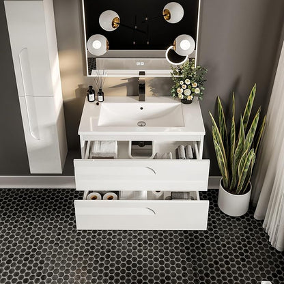 Joy 40 in. White Wall MountSingle Sink Bath Vanity with Porcelain Top and Integrated Sink