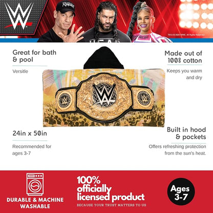 WWE Wrestling Kids Super Soft Bath/Pool/Beach Soft Cotton Terry Hooded Towel Wrap, 24 in x 50 in, (100% Officially Licensed Product) By Franco