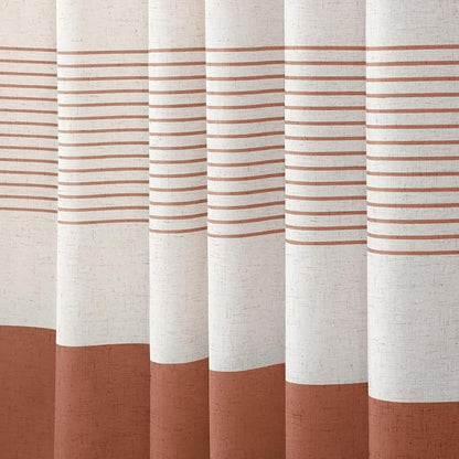 Coral Boho Linen Striped Shower Curtain with Tassel 72" W X 72" L | Boho Farmhouse Shower Curtains with Linen Texture for Bathroom Decor