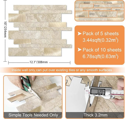 VAOVI Peel and Stick Tile Stone Backsplash for Kitchen Wall(10pcs,Beige)