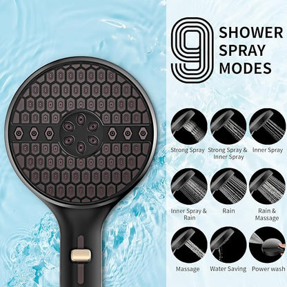 Handheld Shower Head High Pressure, 9-Mode with Power Wash, Matte Black | 71 Inch Kink-Free Hose, Adjustable Bracket, Patented Push-Slide Control, Leakproof for Low Water Pressure