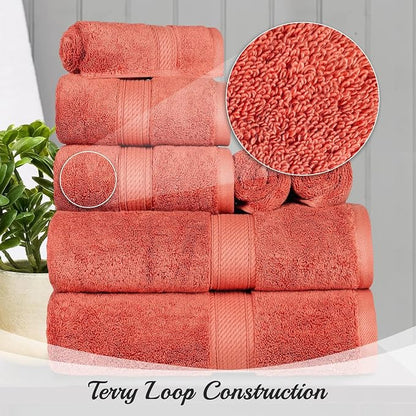 SUPERIOR Egyptian Cotton Ultra Plush & Absorbent, 8 Piece Set, Coral | Quick Dry, Soft Luxury Towel Set, Bath Essentials, Guest Bath, Spa, 2 Bath, 2 Hand, 4 Face Towels, Madeline Towels