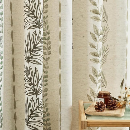 ORTIGIA Linen Shower Curtain with Metal Hooks,Sage Green Leaf Botanical Waterproof Natural Linen Bath Curtain for Rustic Farmhouse Bathroom Decor 72x72 Inch