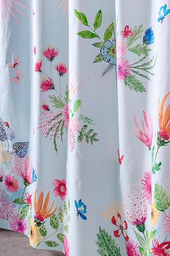 Maison d' Hermine Shower Curtain 100% Cotton One Panel 70"x72" Washable Fabric Shower Curtains for Bathroom, Easy Hanging with 12 Button Holes - Home Hotel Easter Gifts (Jardin D'Ete - Mint)