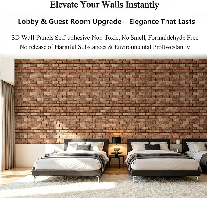 3D Wall Panels Peel and Stick, 10Pcs Brick Textured PVC Brick Panels | 11.81*11.81 Inch, Waterproof, Self-Adhesive Wall Tiles, for Accent Walls, Kitchen, Bathroom, Bedroom & Office Decor